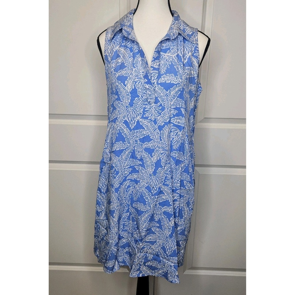 Blue Ginger Shirtdress Sleeveless Collared Resort Hawaiian Tropical Size Small